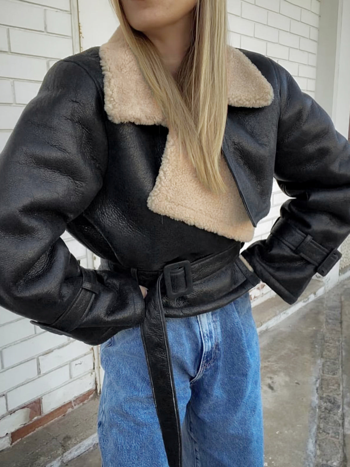 Too Blessed Sherpa Lined Shearling Leather Flight Jacket - Image 6