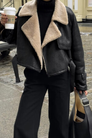 Too Blessed Sherpa Lined Shearling Leather Flight Jacket