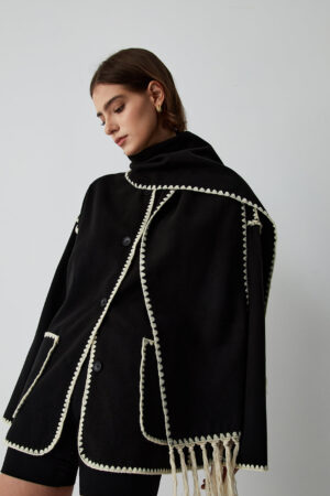 Contrast Trim Jacket With Matching Scarf