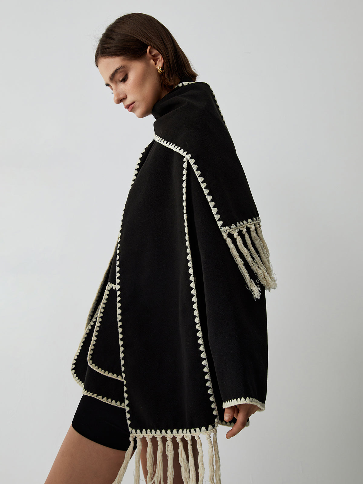 Contrast Trim Jacket With Matching Scarf - Image 4