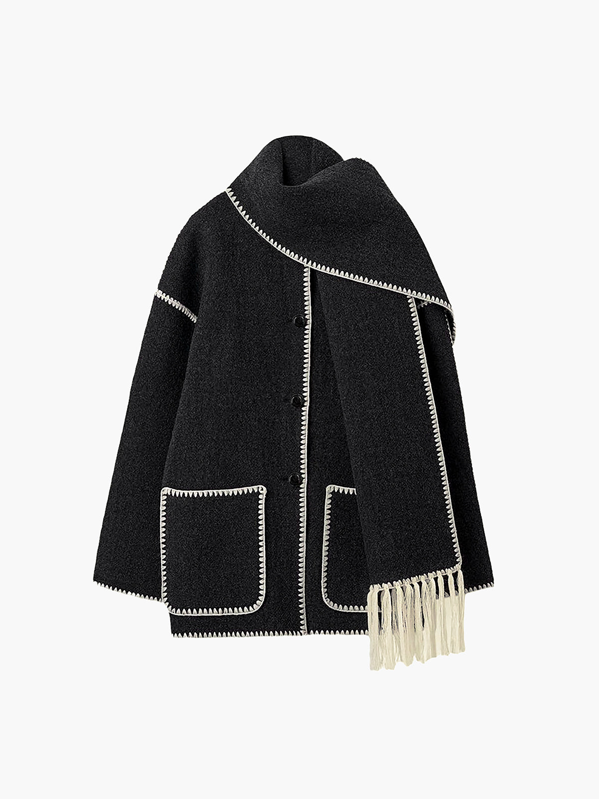 Contrast Trim Jacket With Matching Scarf - Image 9