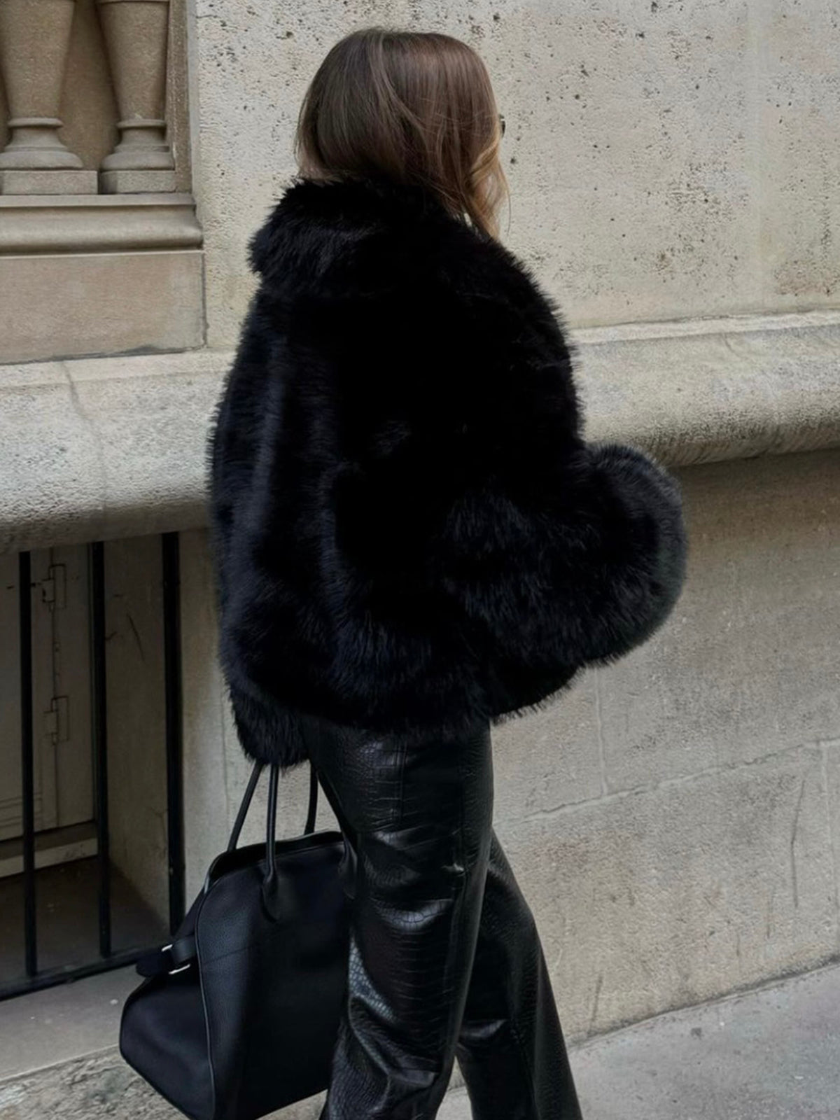Solid Faux Fur Collar Jacket - Image 2