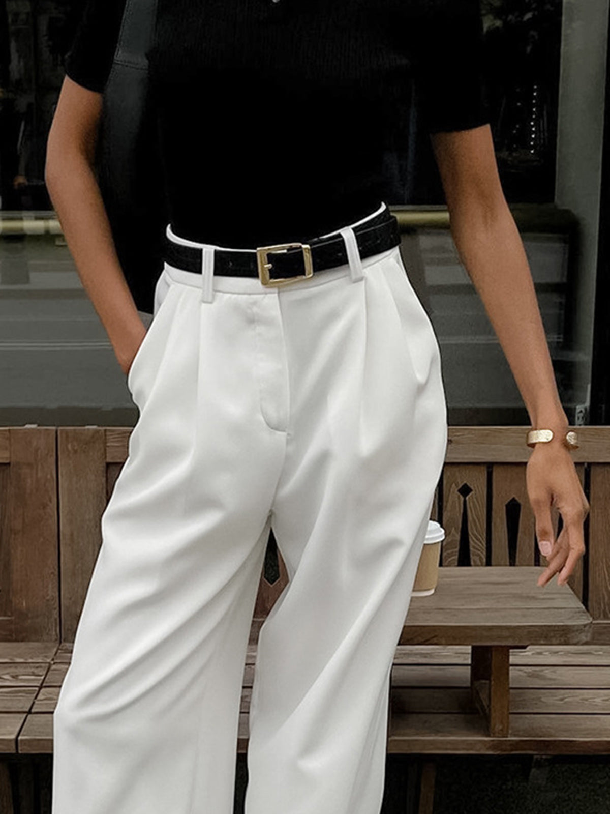 Solid Wide Leg Pants Without Belt - Image 4