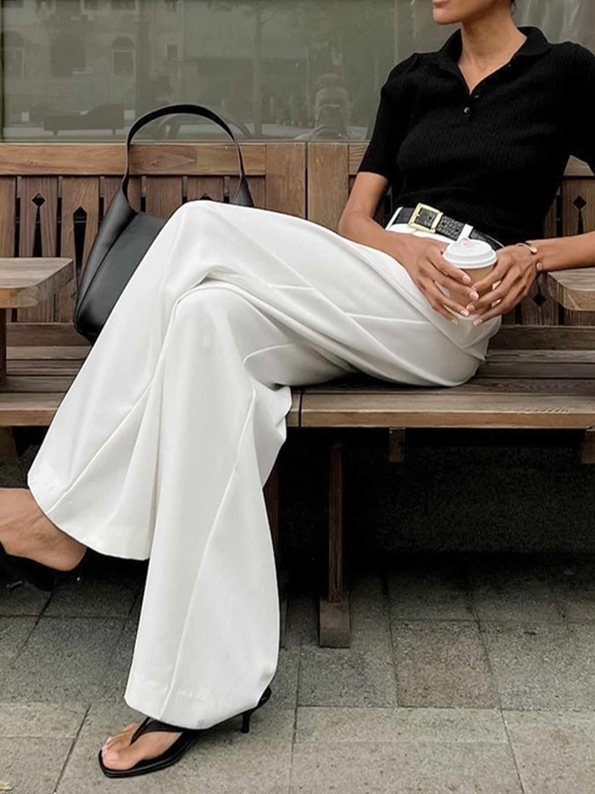 Solid Wide Leg Pants Without Belt - Image 3