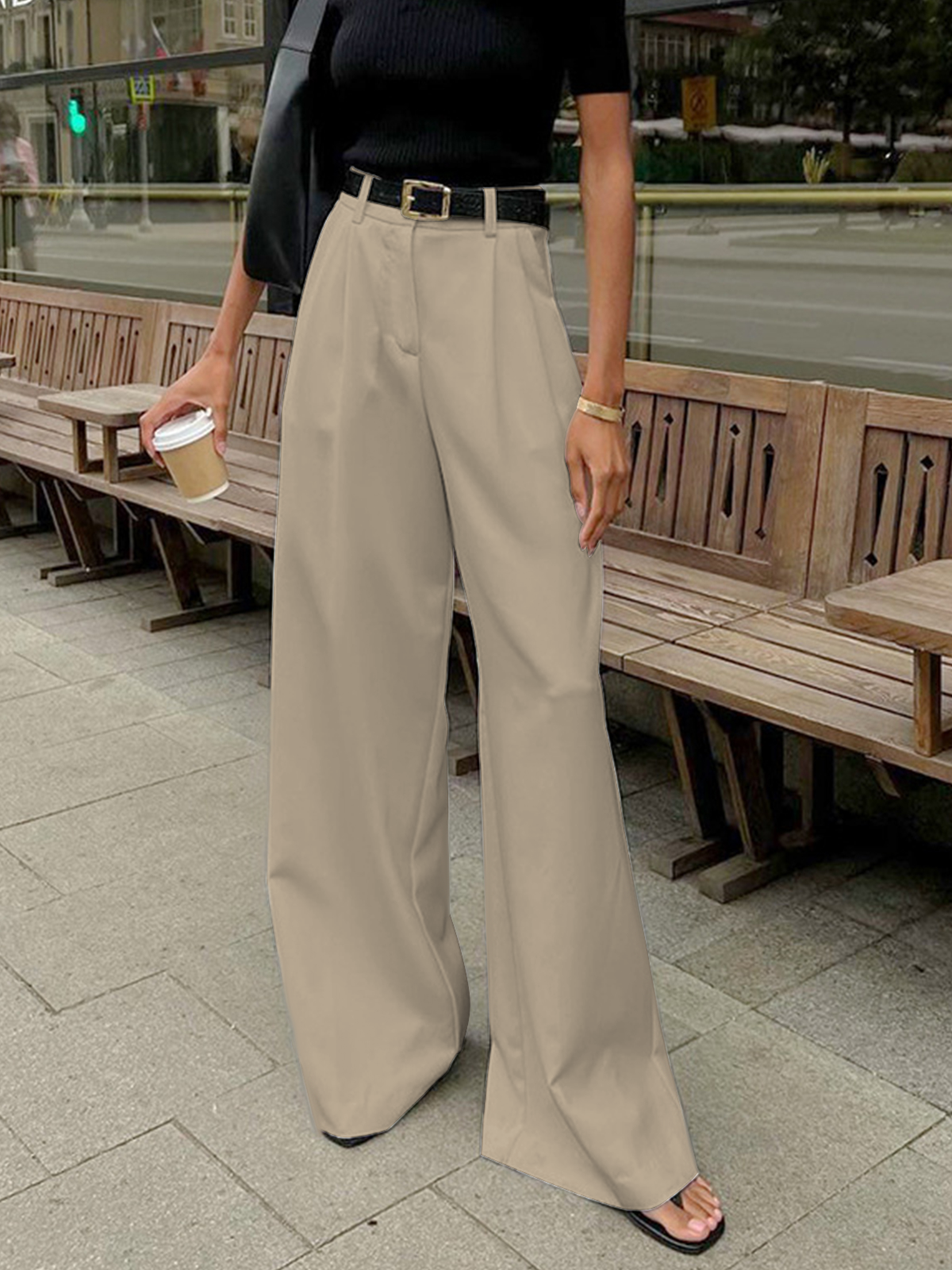 Solid Wide Leg Pants Without Belt - Image 10