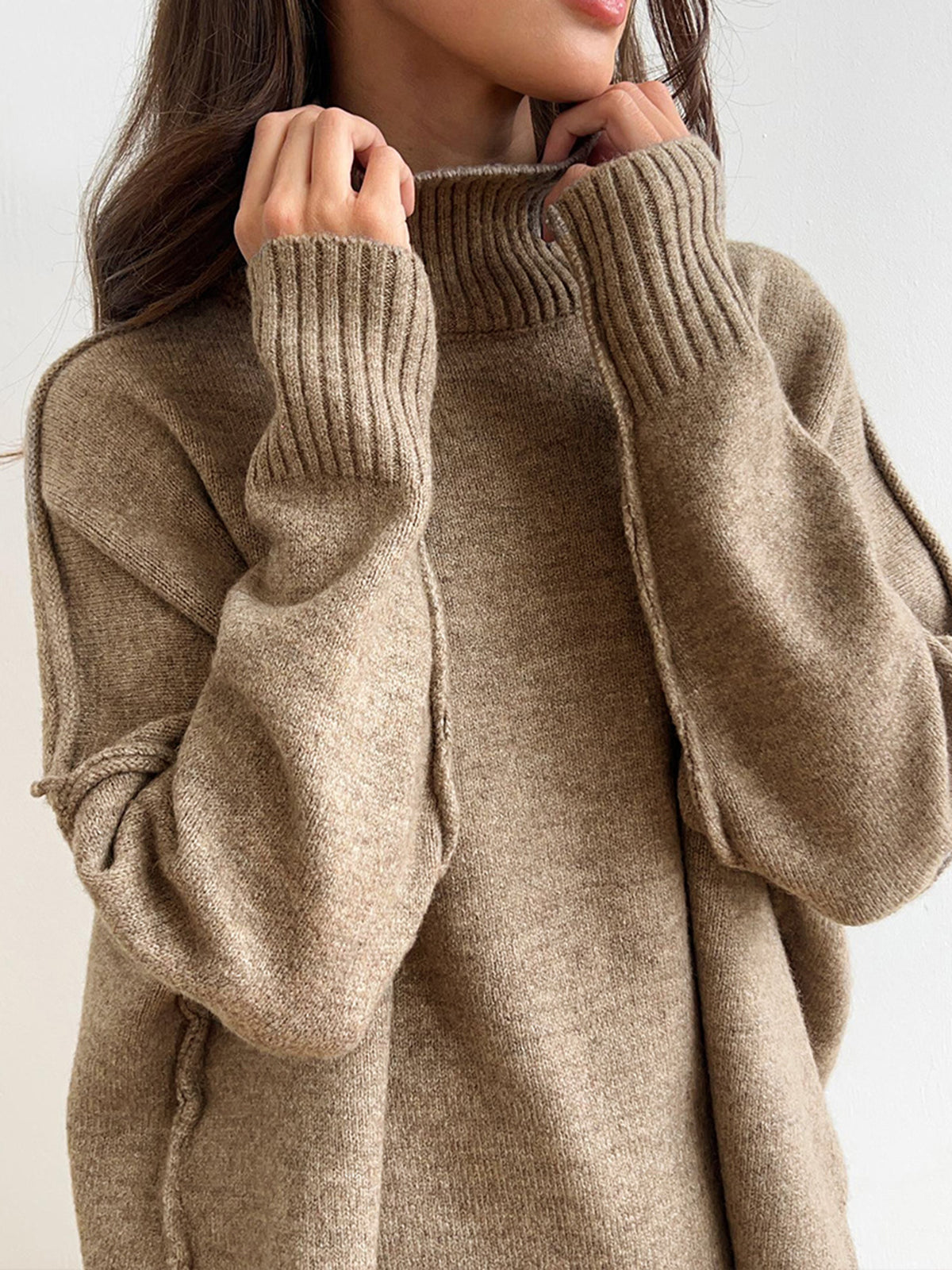 Plain Turtleneck Knit Pants Set - Image 3