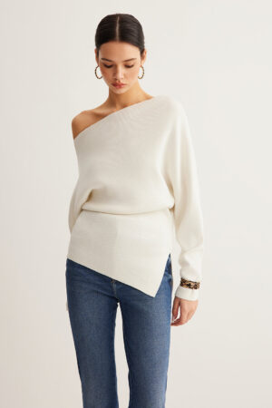 Wool-Blend Asymmetrical Neck Knit Top
