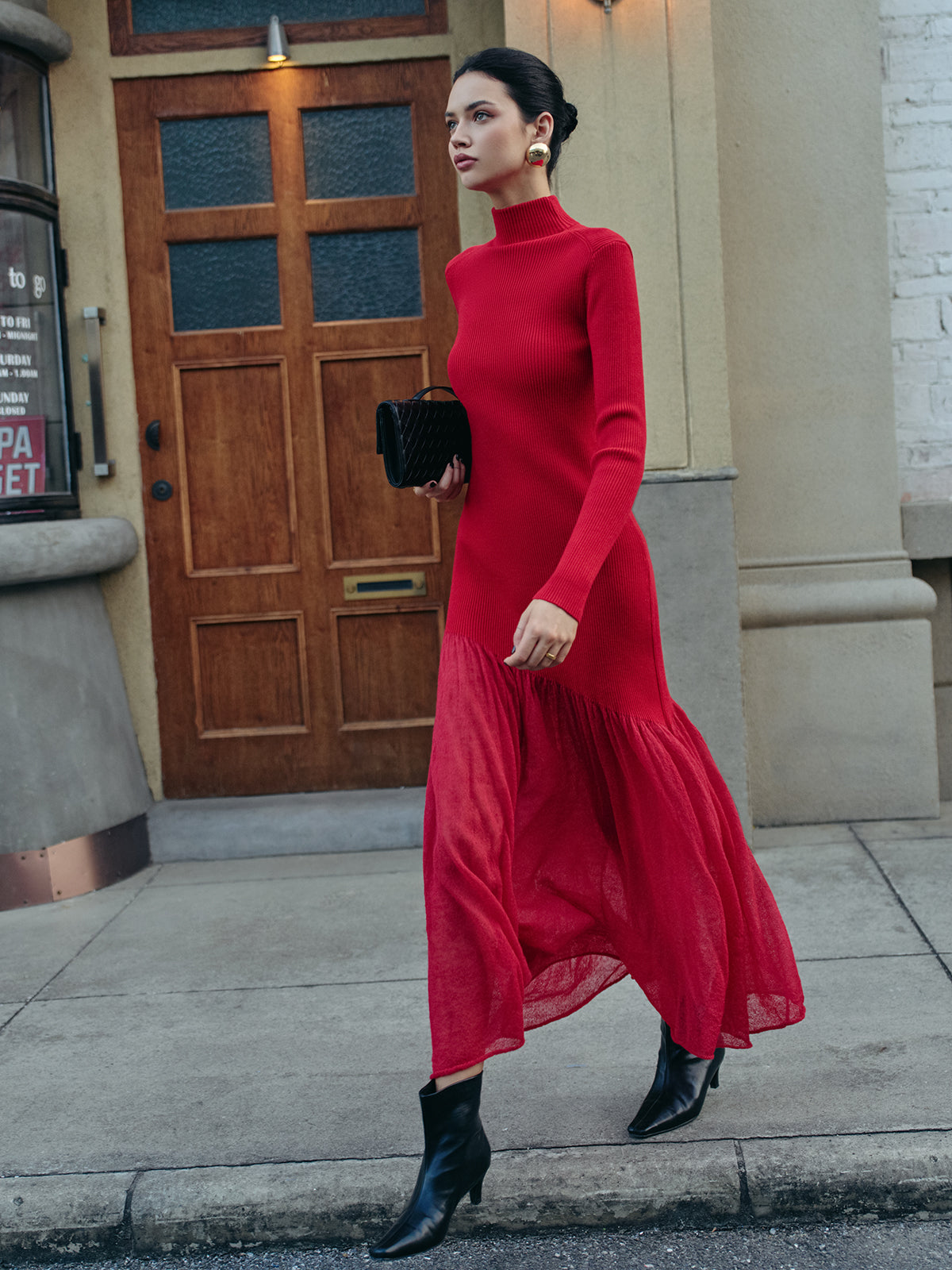 Mock Neck Pleated Panel Sweater Dress - Image 2