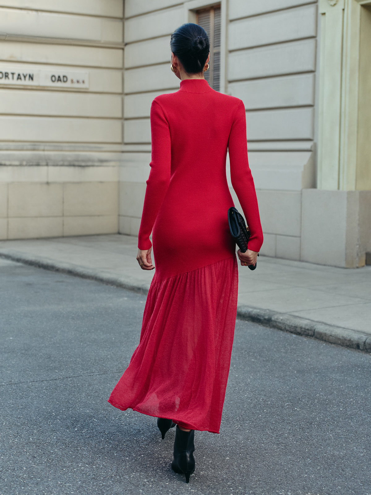 Mock Neck Pleated Panel Sweater Dress - Image 5