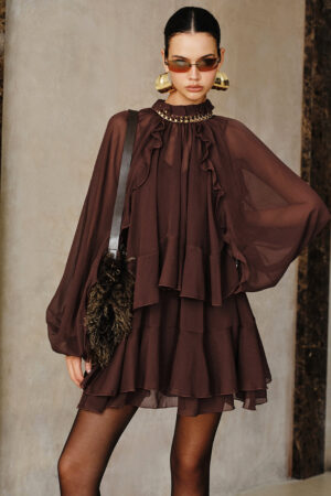 Tiered Ruffle Chiffon Mini Dress Set with Liner