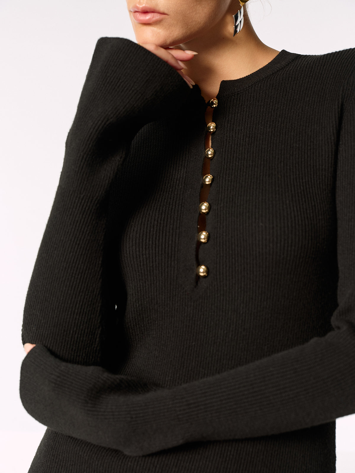 Wool Blend Lace Hem Metal Button Mini Dress - Image 6