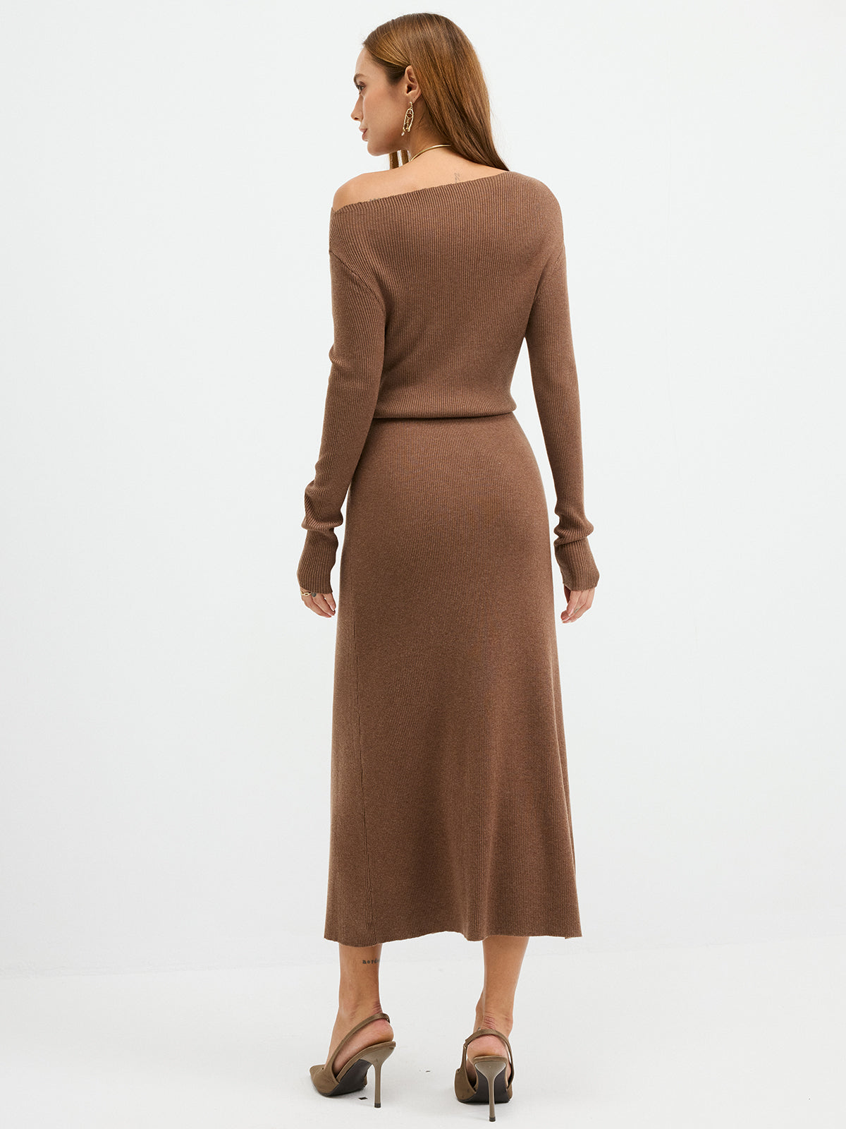 Off-Shoulder Ribbed Wool Blend Maxi Dress - Image 6