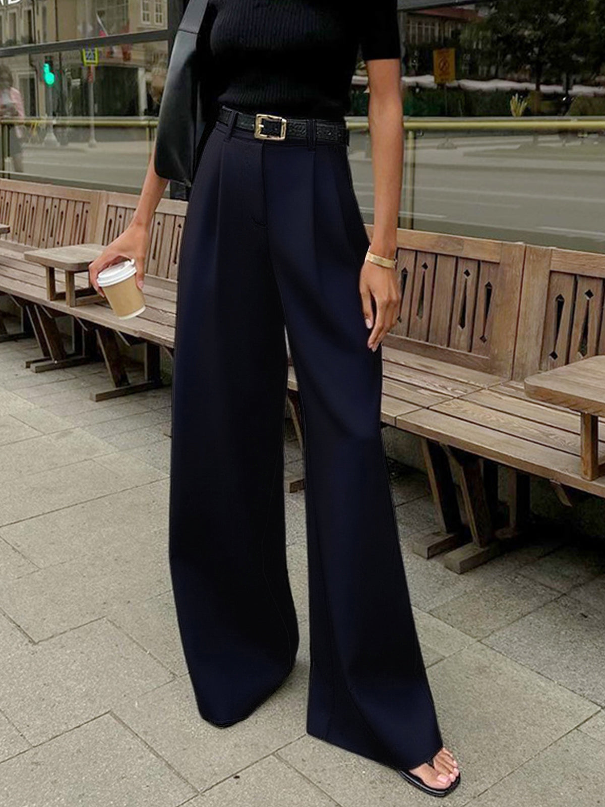 Solid Wide Leg Pants Without Belt - Image 12