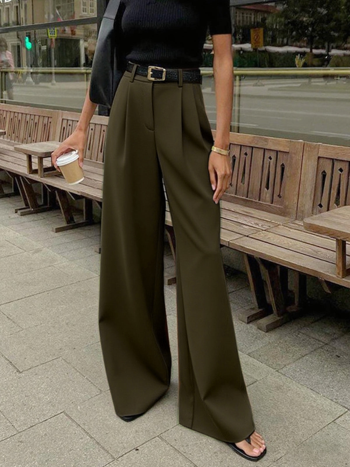 Solid Wide Leg Pants Without Belt - Image 14