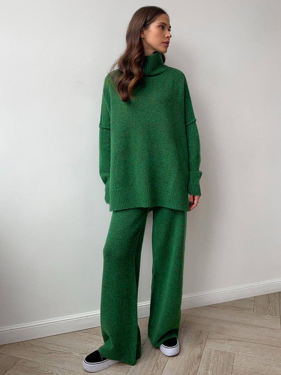 Plain Turtleneck Knit Pants Set - Image 16