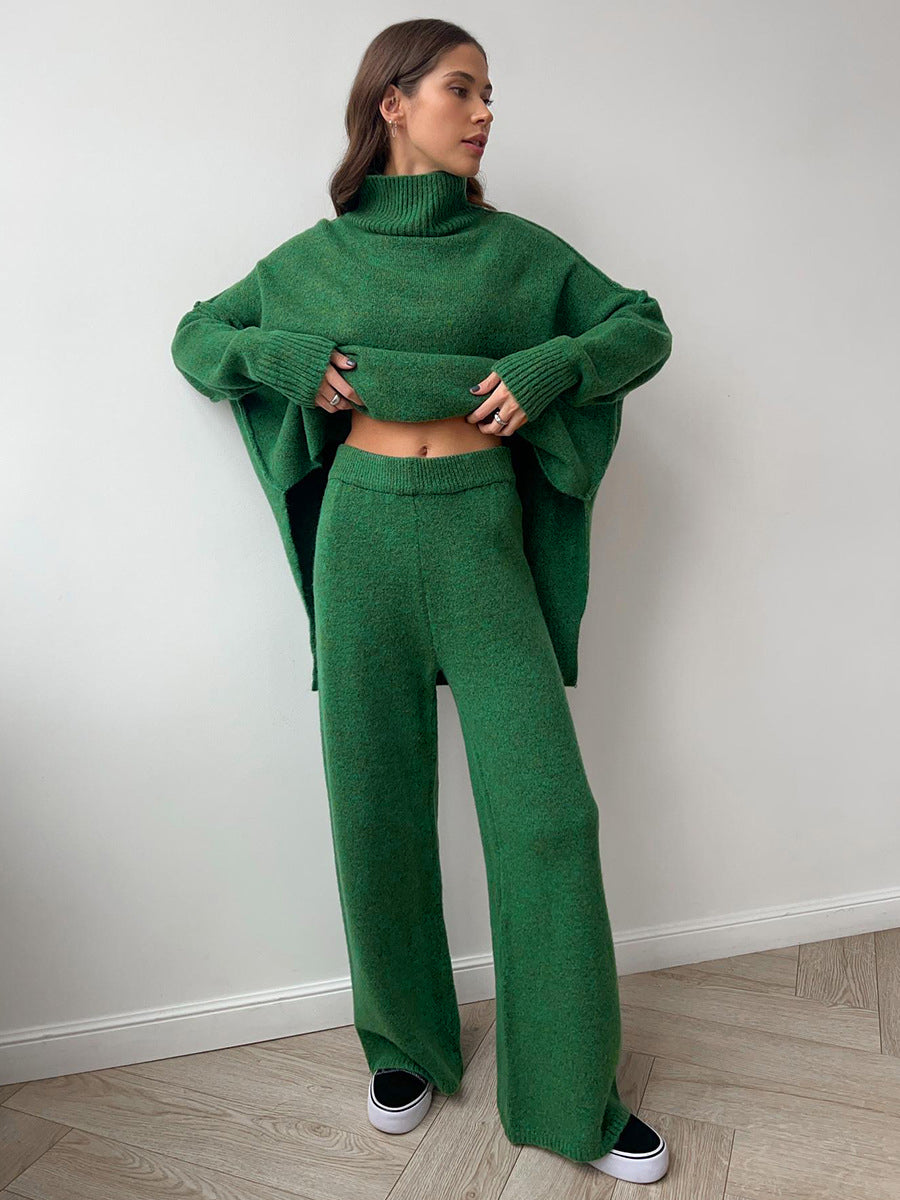 Plain Turtleneck Knit Pants Set - Image 15