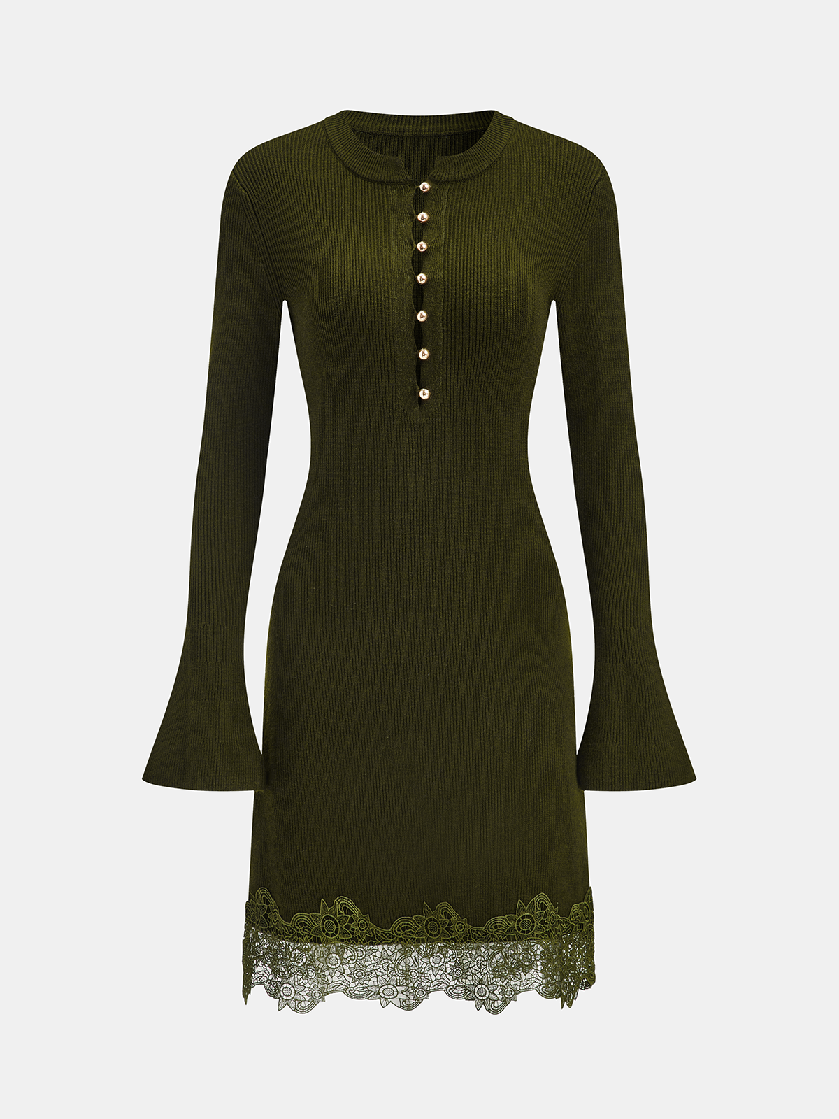Wool Blend Lace Hem Metal Button Mini Dress - Image 9