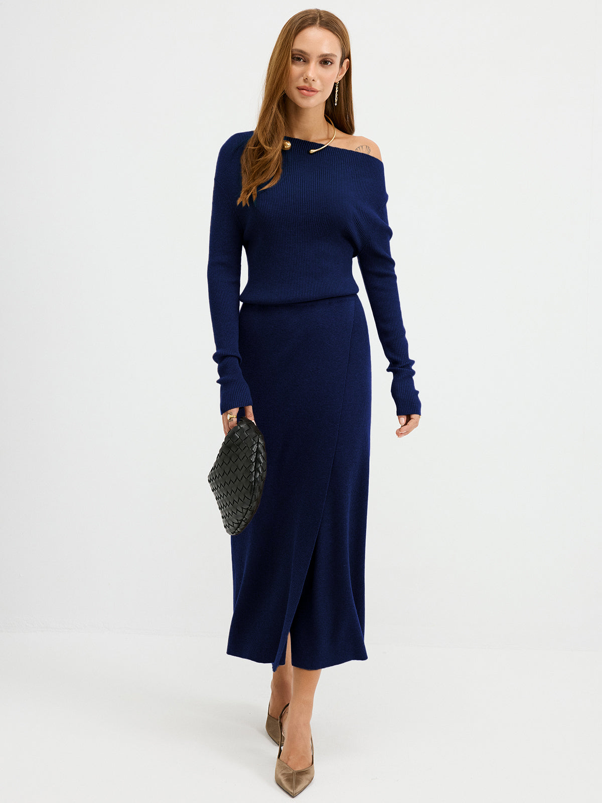Off-Shoulder Ribbed Wool Blend Maxi Dress - Image 9