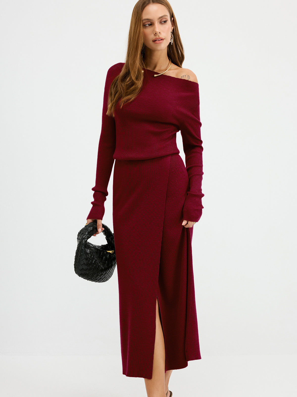 Off-Shoulder Ribbed Wool Blend Maxi Dress - Image 7