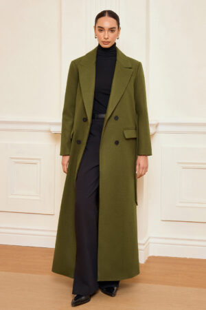 Double-Breasted Belted Long Coat