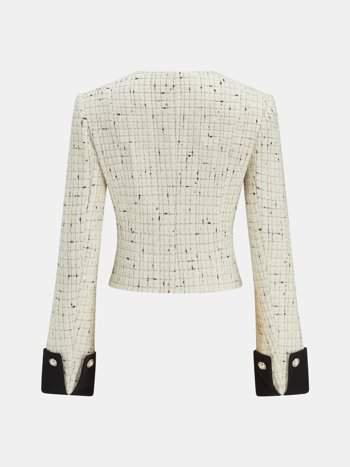Contrast Cuff Pearl Button Tweed Jacket - Image 4