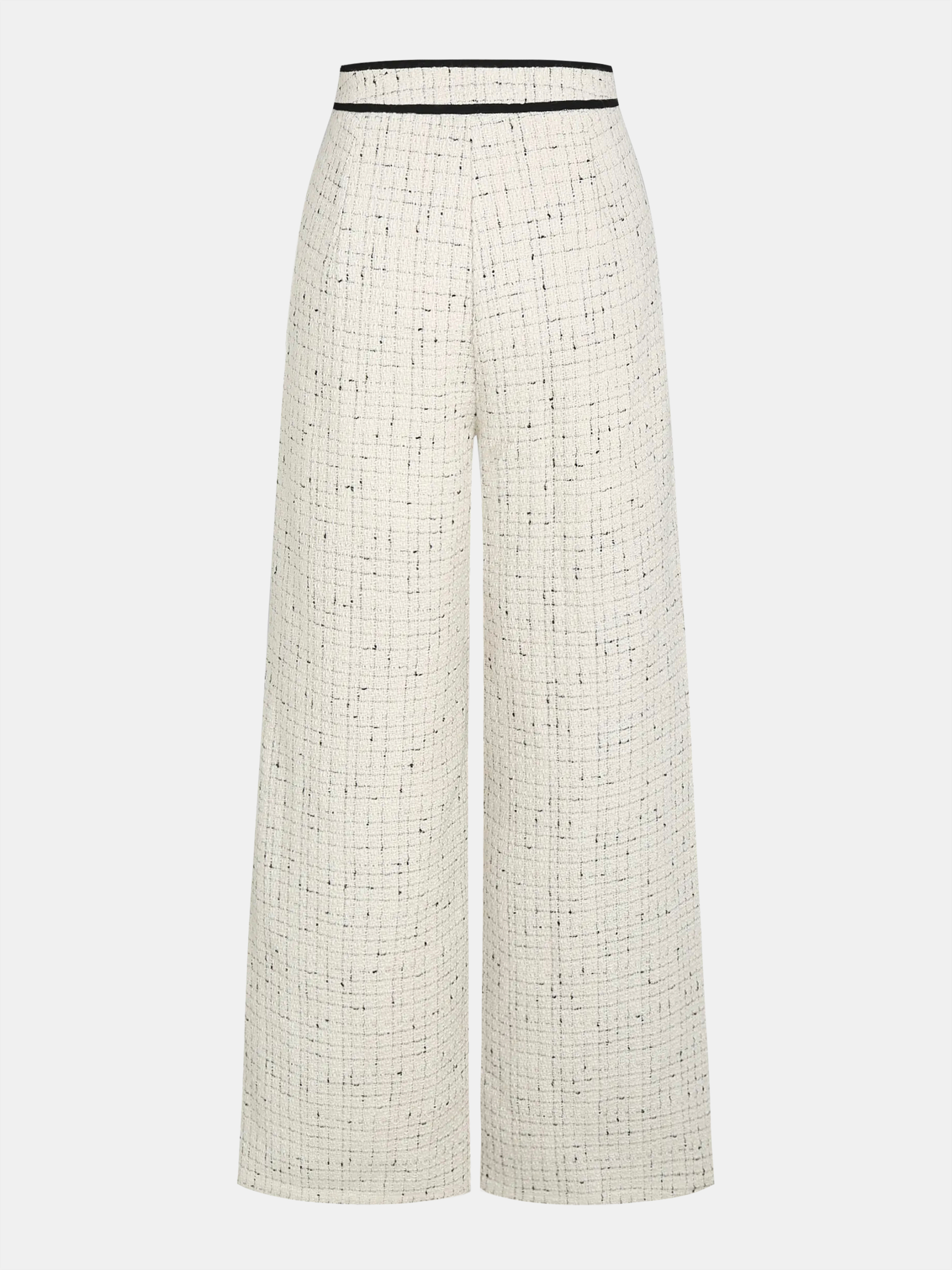 Contrast Waistband Tweed Wide-Leg Pants - Image 4