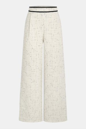 Contrast Waistband Tweed Wide-Leg Pants