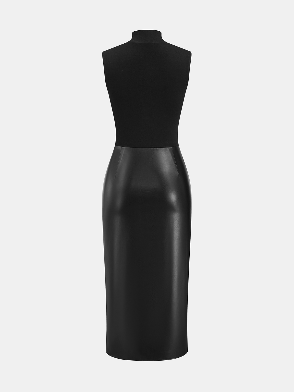 Faux Leather Panel Mock Neck Sleeveless Dress - Image 2