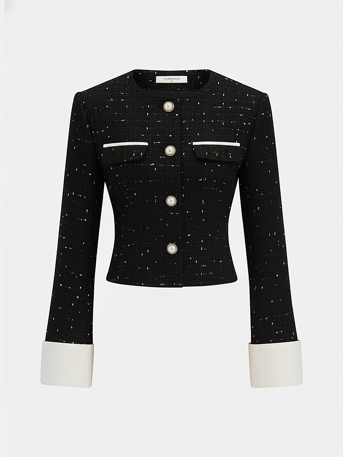 Contrast Cuff Pearl Button Tweed Jacket - Image 5