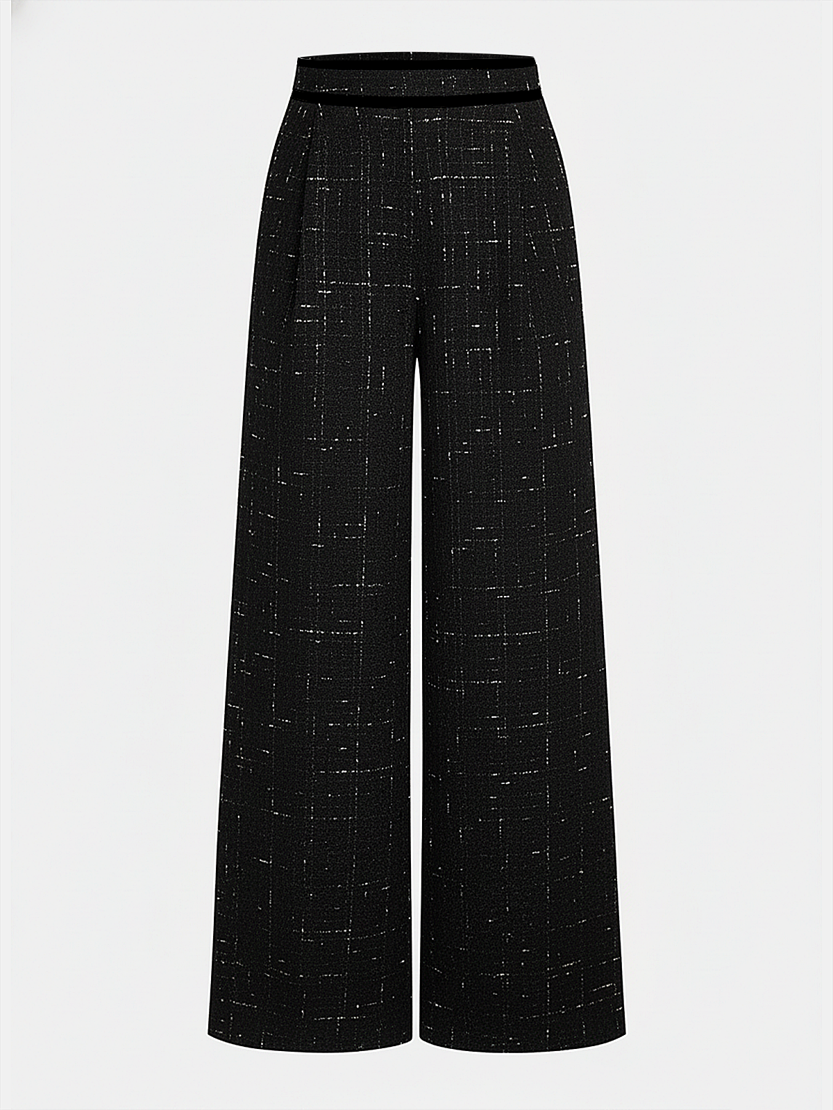 Contrast Waistband Tweed Wide-Leg Pants - Image 5
