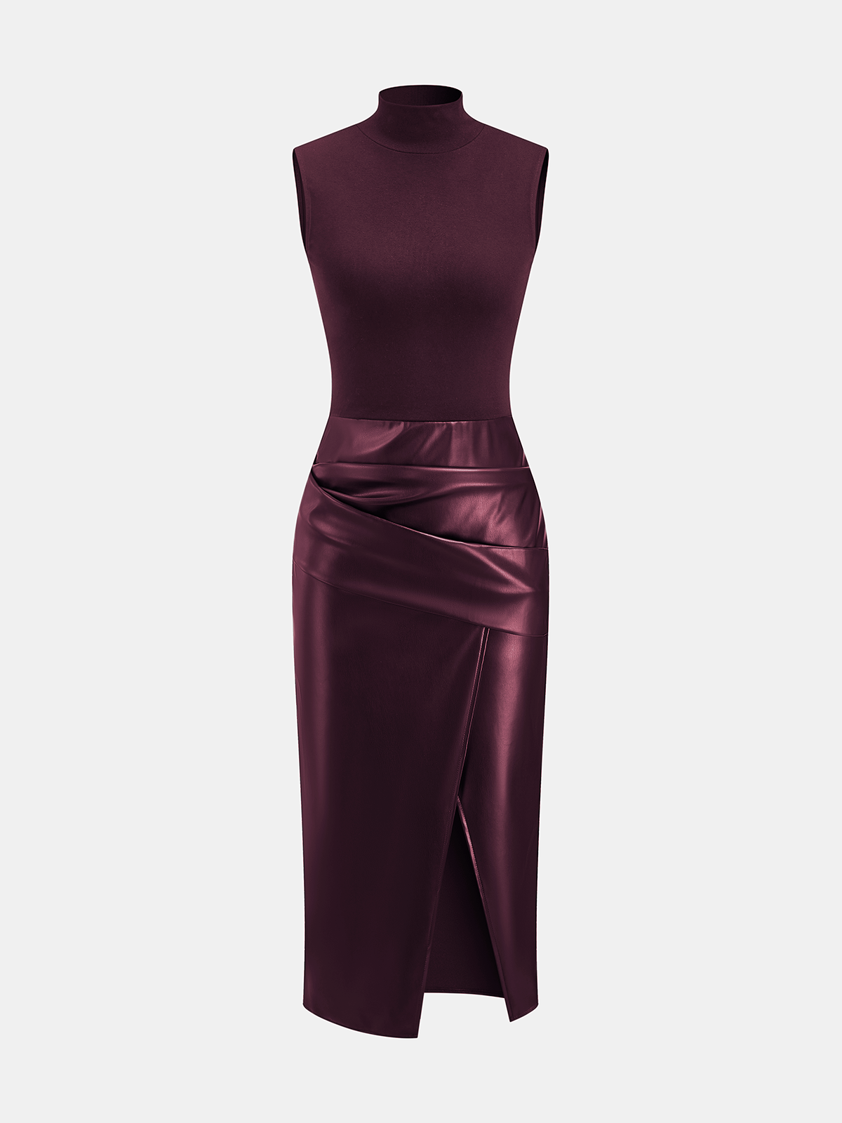 Faux Leather Panel Mock Neck Sleeveless Dress - Image 5