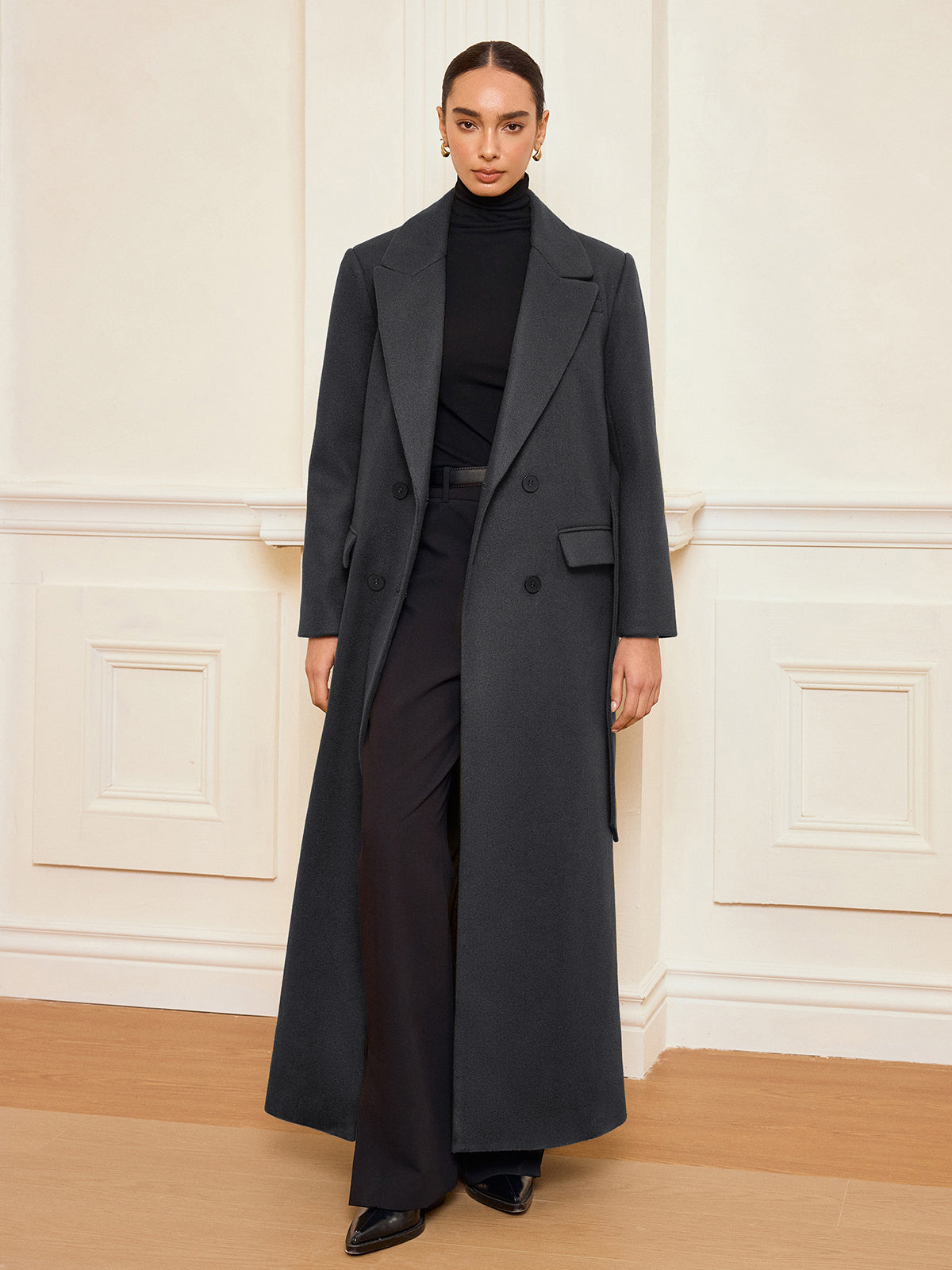 Double-Breasted Belted Long Coat - Image 7