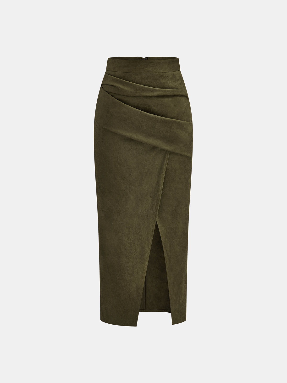 Draped Slit Suede Effect Midi Skirt - Image 5