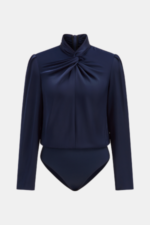 Twisted Mock Neck Long-Sleeve Satin Bodysuit