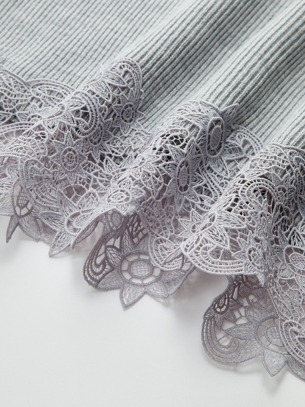 Wool Blend Lace Hem Metal Button Mini Dress - Image 11