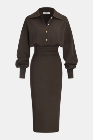 Cinched Waist Knit Shirt Dress